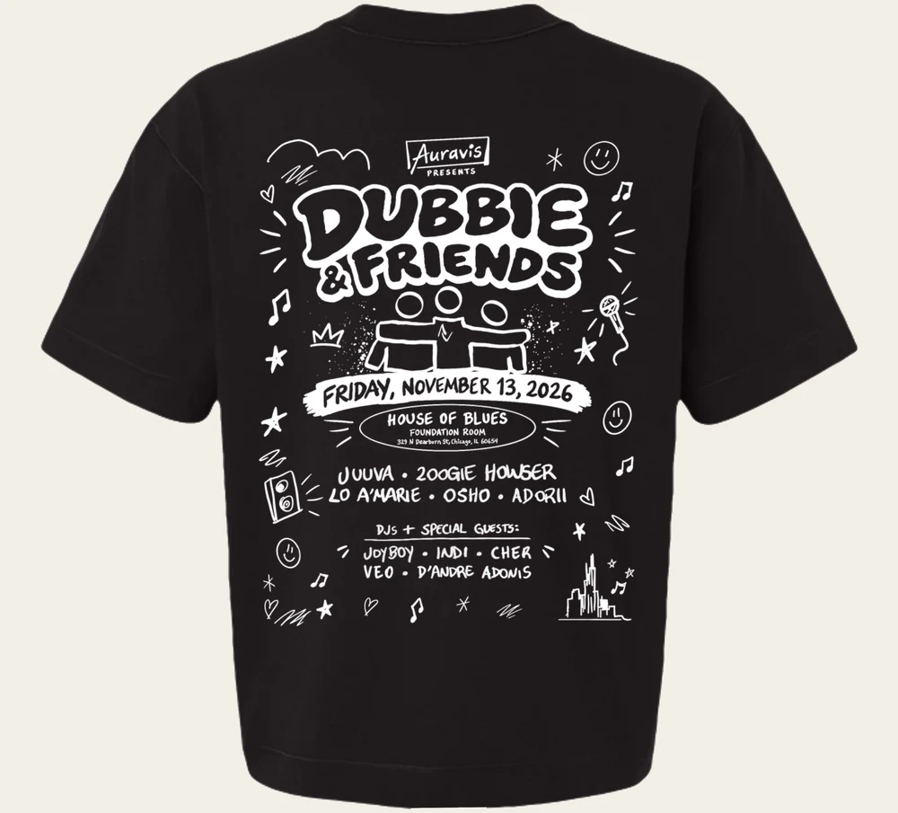 The show tee: the flyer art on the back